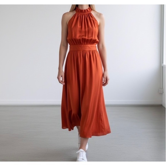 Banana Republic Dresses & Skirts - Banana Republic Halter Midi Dress Ruffle Neck Resort Wear Wedding Guest Orange 4